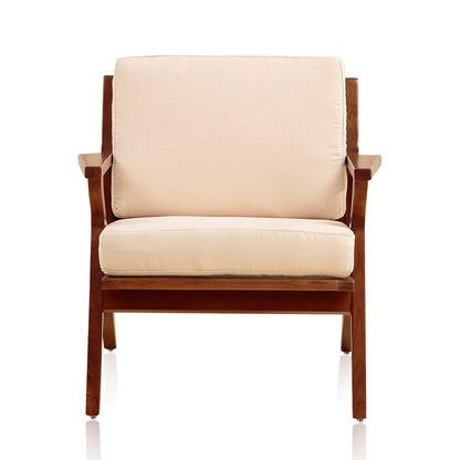Manhattan Comfort - Martelle Twill Weave Accent Chair with Ash Wood Legs in Cream and Amber - AC002-CR veiw 1