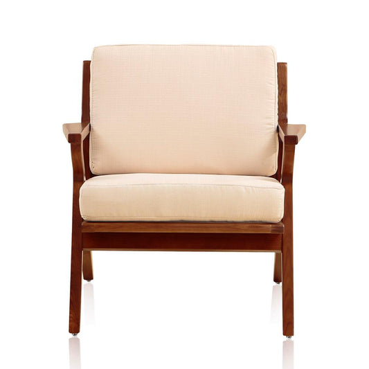 Manhattan Comfort - Martelle Twill Weave Accent Chair with Ash Wood Legs in Cream and Amber - AC002-CR veiw 1