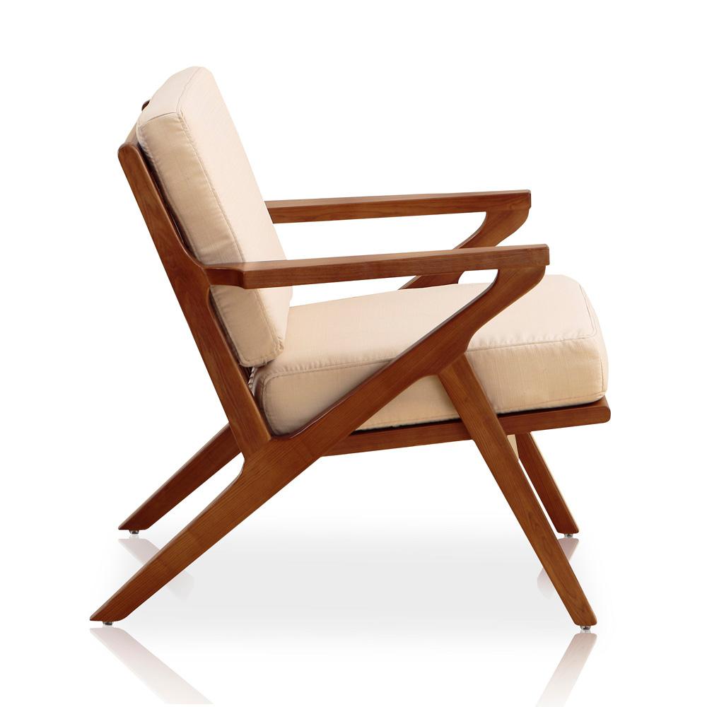 Manhattan Comfort - Martelle Twill Weave Accent Chair with Ash Wood Legs in Cream and Amber - AC002-CR veiw 2