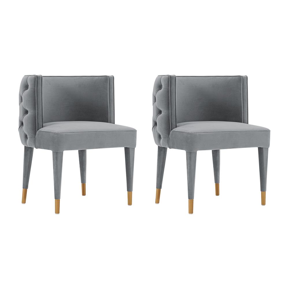 Manhattan Comfort - Maya Velvet Dining Chair with Elm Wood & Metal Legs in Grey - Set of 2 - 2-DC079-GY veiw 1