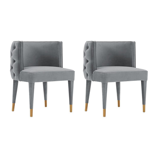 Manhattan Comfort - Maya Velvet Dining Chair with Elm Wood & Metal Legs in Grey - Set of 2 - 2-DC079-GY veiw 1