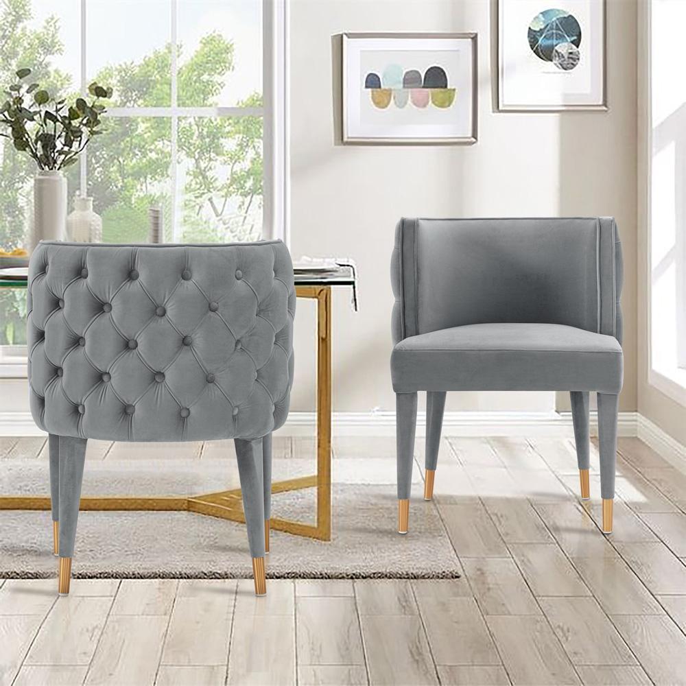 Manhattan Comfort - Maya Velvet Dining Chair with Elm Wood & Metal Legs in Grey - Set of 2 - 2-DC079-GY veiw 7