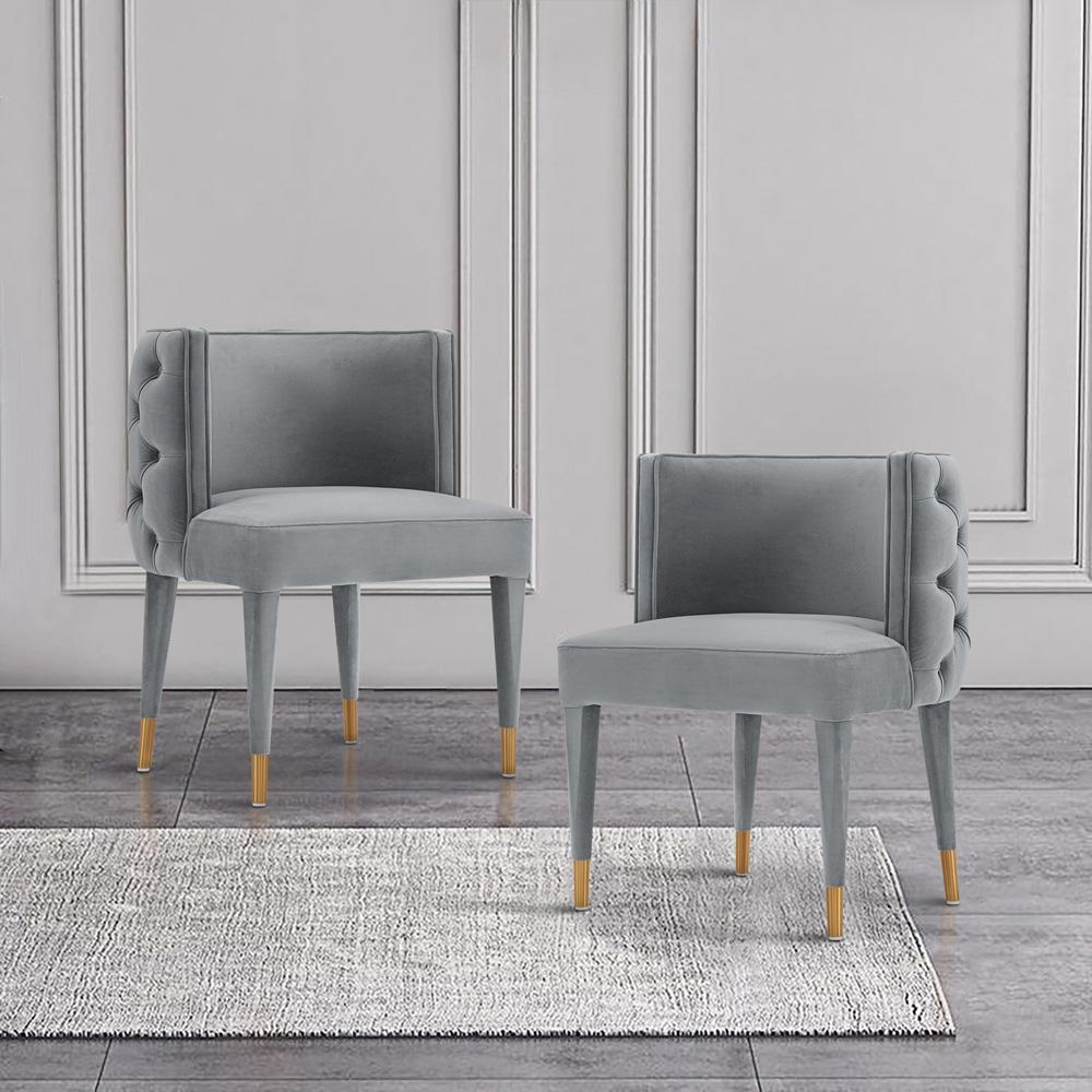 Manhattan Comfort - Maya Velvet Dining Chair with Elm Wood & Metal Legs in Grey - DC079-GY veiw 7