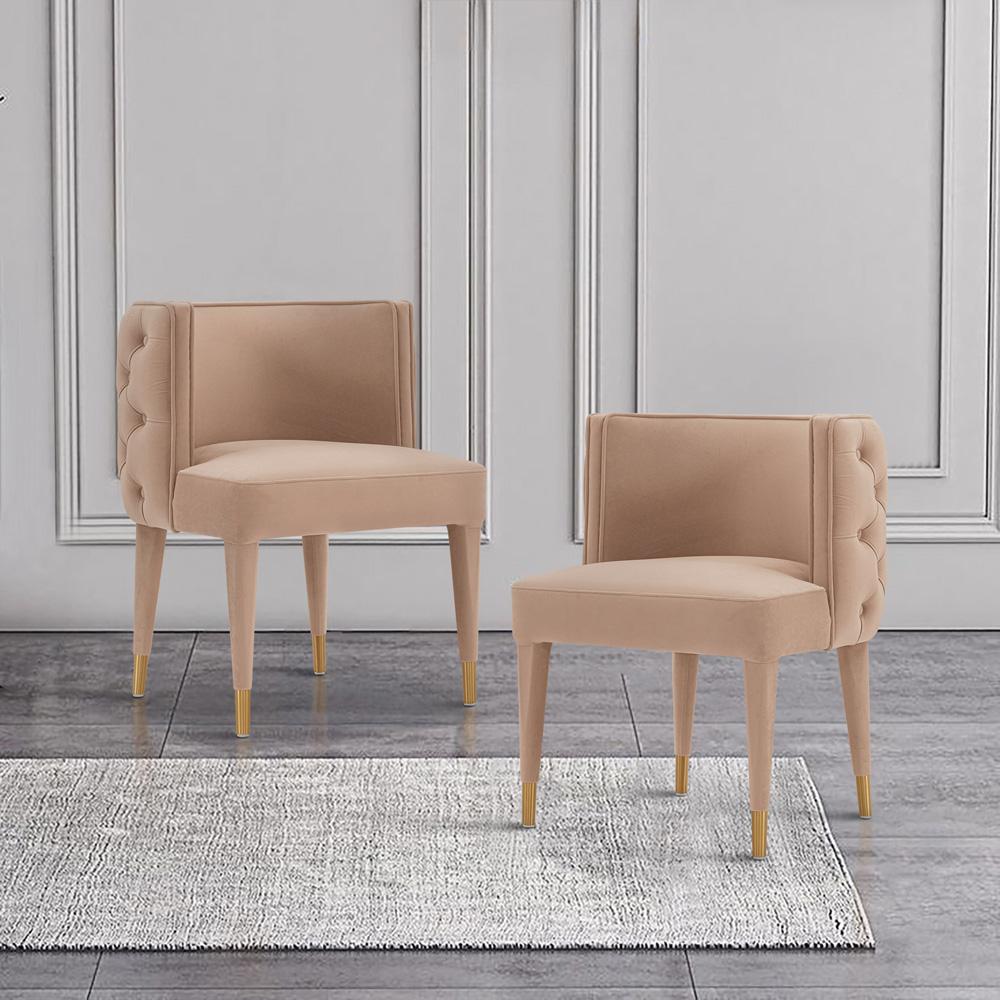 Manhattan Comfort - Maya Velvet Dining Chair with Elm Wood & Metal Legs in Nude - DC079-ND veiw 7