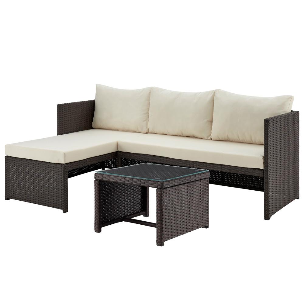 Manhattan Comfort - 3-Piece Menton Patio 2-Seater and Lounge Chair with Coffee Table in Brown and Cream - OD-CV009-CR veiw 1