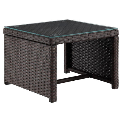 Manhattan Comfort - 3-Piece Menton Patio 2-Seater and Lounge Chair with Coffee Table in Brown and Cream - OD-CV009-CR veiw 3