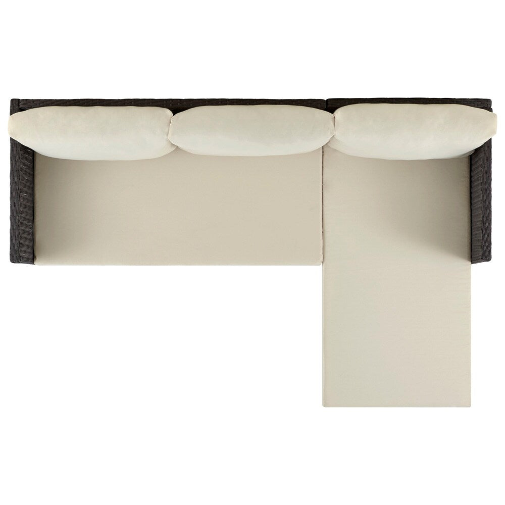 Manhattan Comfort - 3-Piece Menton Patio 2-Seater and Lounge Chair with Coffee Table in Brown and Cream - OD-CV009-CR veiw 6