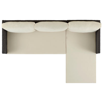 Manhattan Comfort - 3-Piece Menton Patio 2-Seater and Lounge Chair with Coffee Table in Brown and Cream - OD-CV009-CR veiw 6