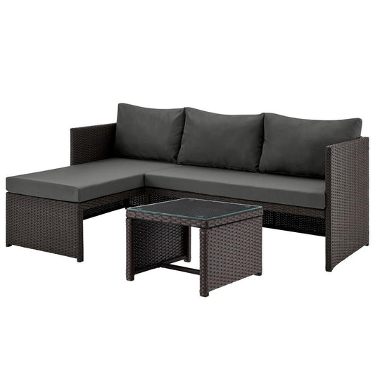 Manhattan Comfort - 3-Piece Menton Patio 2-Seater and Lounge Chair with Coffee Table in Brown and Grey - OD-CV009-GY veiw 1