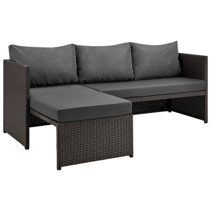 Manhattan Comfort - 3-Piece Menton Patio 2-Seater and Lounge Chair with Coffee Table in Brown and Grey - OD-CV009-GY veiw 2