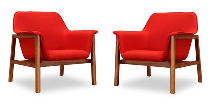 Manhattan Comfort - Miller Linen Weave Accent Chair with Ash Wood Legs in Burnt Orange and Walnut - Set of 2 - 2-AC007-OR veiw 1