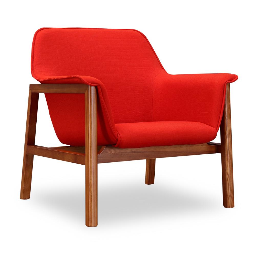 Manhattan Comfort - Miller Linen Weave Accent Chair with Ash Wood Legs in Burnt Orange and Walnut - Set of 2 - 2-AC007-OR veiw 2