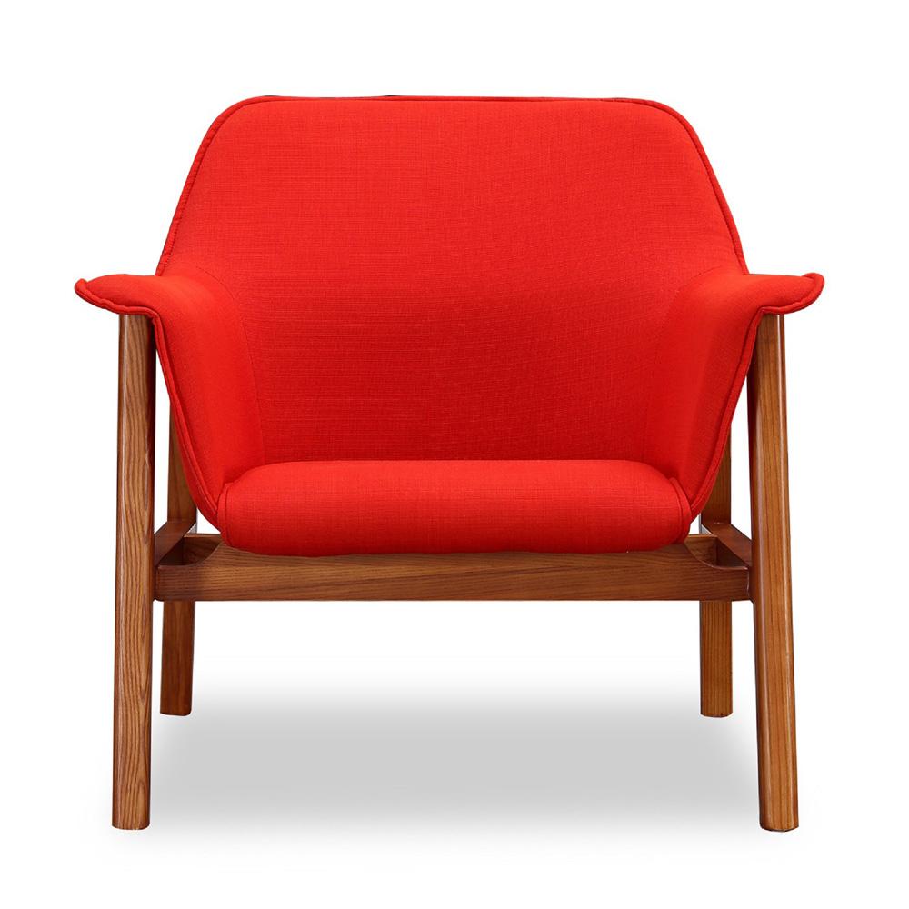 Manhattan Comfort - Miller Linen Weave Accent Chair with Ash Wood Legs in Burnt Orange and Walnut - Set of 2 - 2-AC007-OR veiw 3