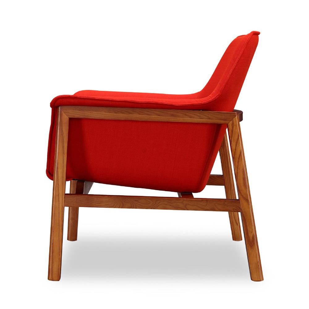 Manhattan Comfort - Miller Linen Weave Accent Chair with Ash Wood Legs in Burnt Orange and Walnut - Set of 2 - 2-AC007-OR veiw 5