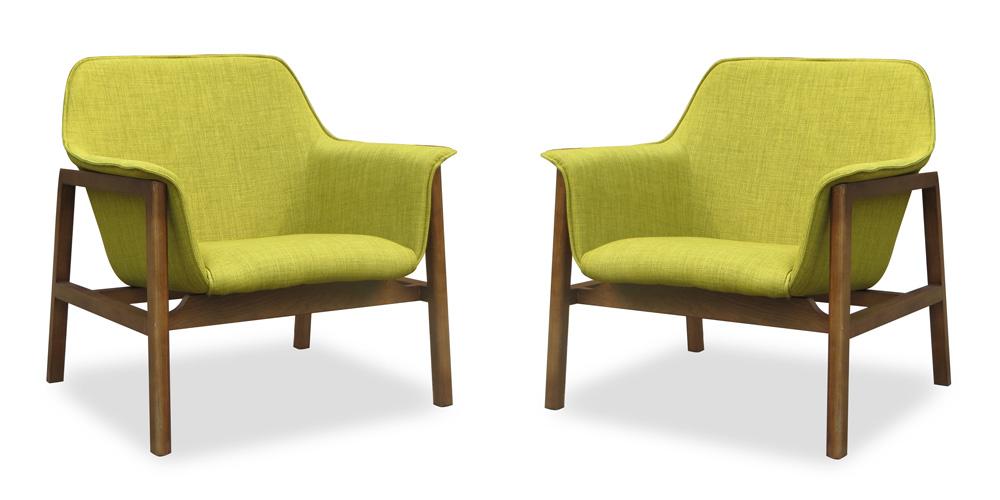 Manhattan Comfort - Miller Linen Weave Accent Chair with Ash Wood Legs in Green and Walnut - Set of 2 - 2-AC007-GR veiw 1