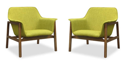 Manhattan Comfort - Miller Linen Weave Accent Chair with Ash Wood Legs in Green and Walnut - Set of 2 - 2-AC007-GR veiw 1