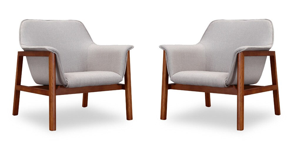 Manhattan Comfort - Miller Linen Weave Accent Chair with Ash Wood Legs in Grey and Walnut - Set of 2 - 2-AC007-GY veiw 1