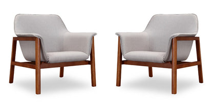 Manhattan Comfort - Miller Linen Weave Accent Chair with Ash Wood Legs in Grey and Walnut - Set of 2 - 2-AC007-GY veiw 1