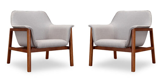 Manhattan Comfort - Miller Linen Weave Accent Chair with Ash Wood Legs in Grey and Walnut - Set of 2 - 2-AC007-GY veiw 1
