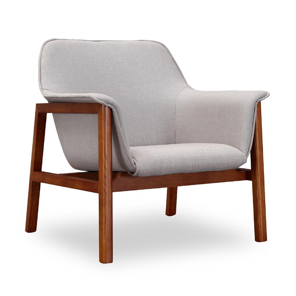 Manhattan Comfort - Miller Linen Weave Accent Chair with Ash Wood Legs in Grey and Walnut - Set of 2 - 2-AC007-GY veiw 2