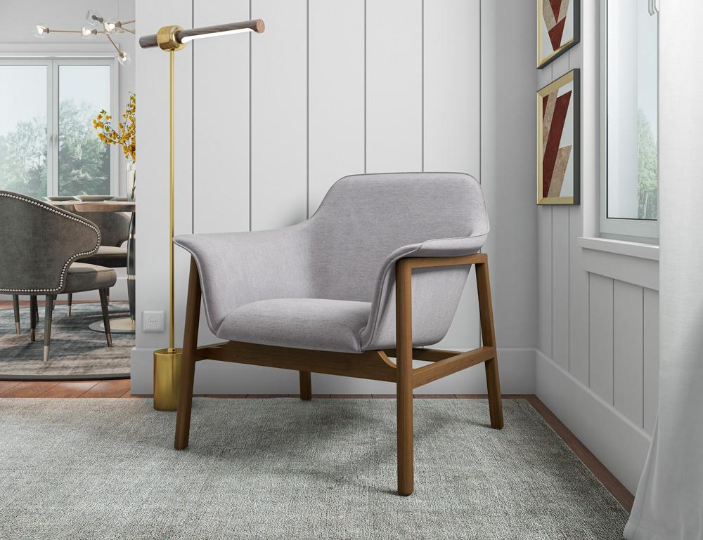 Manhattan Comfort - Miller Linen Weave Accent Chair with Ash Wood Legs in Grey and Walnut - Set of 2 - 2-AC007-GY veiw 6