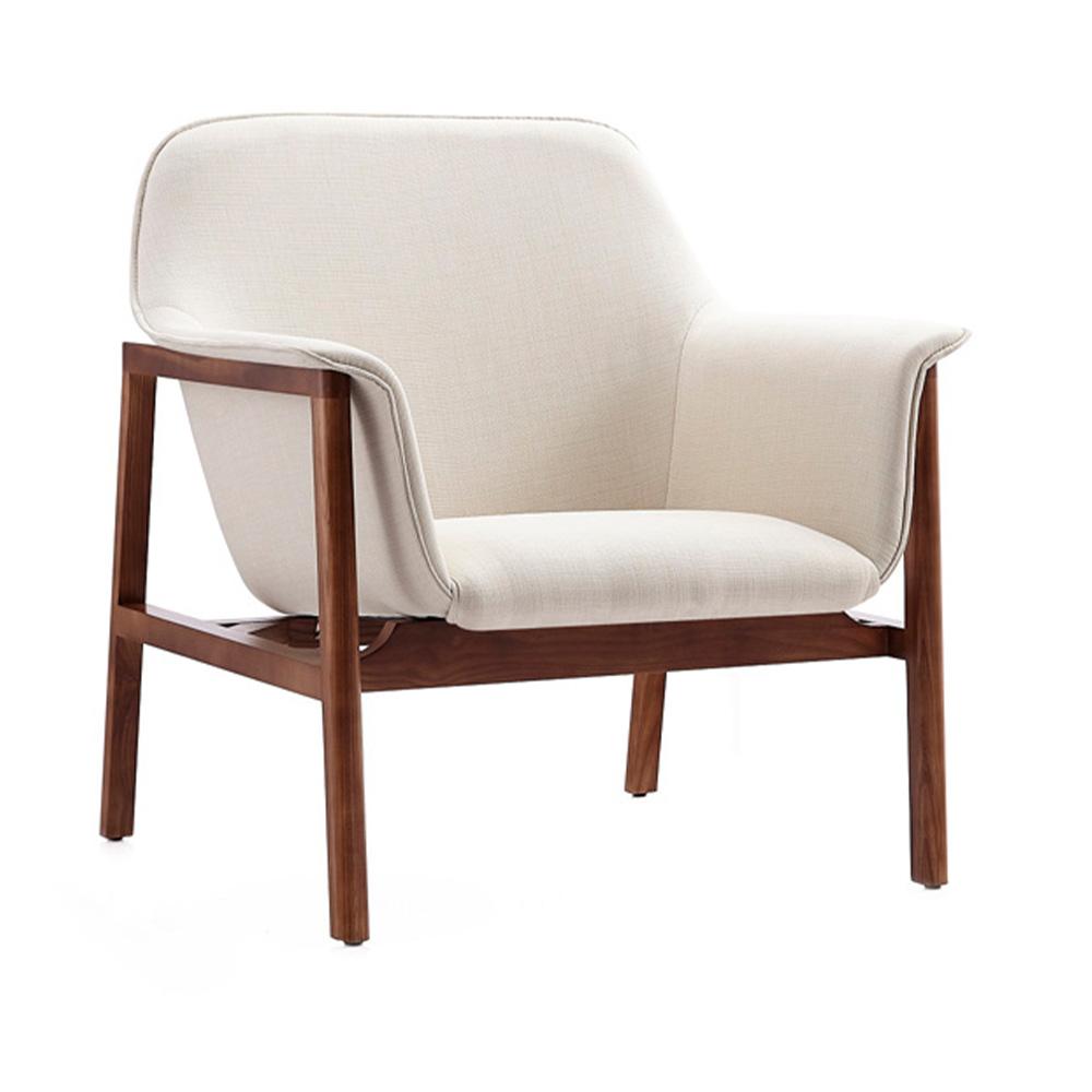 Manhattan Comfort - Miller Linen Weave Accent Chair with Ash Wood Legs in Cream and Walnut - AC007-CR veiw 1