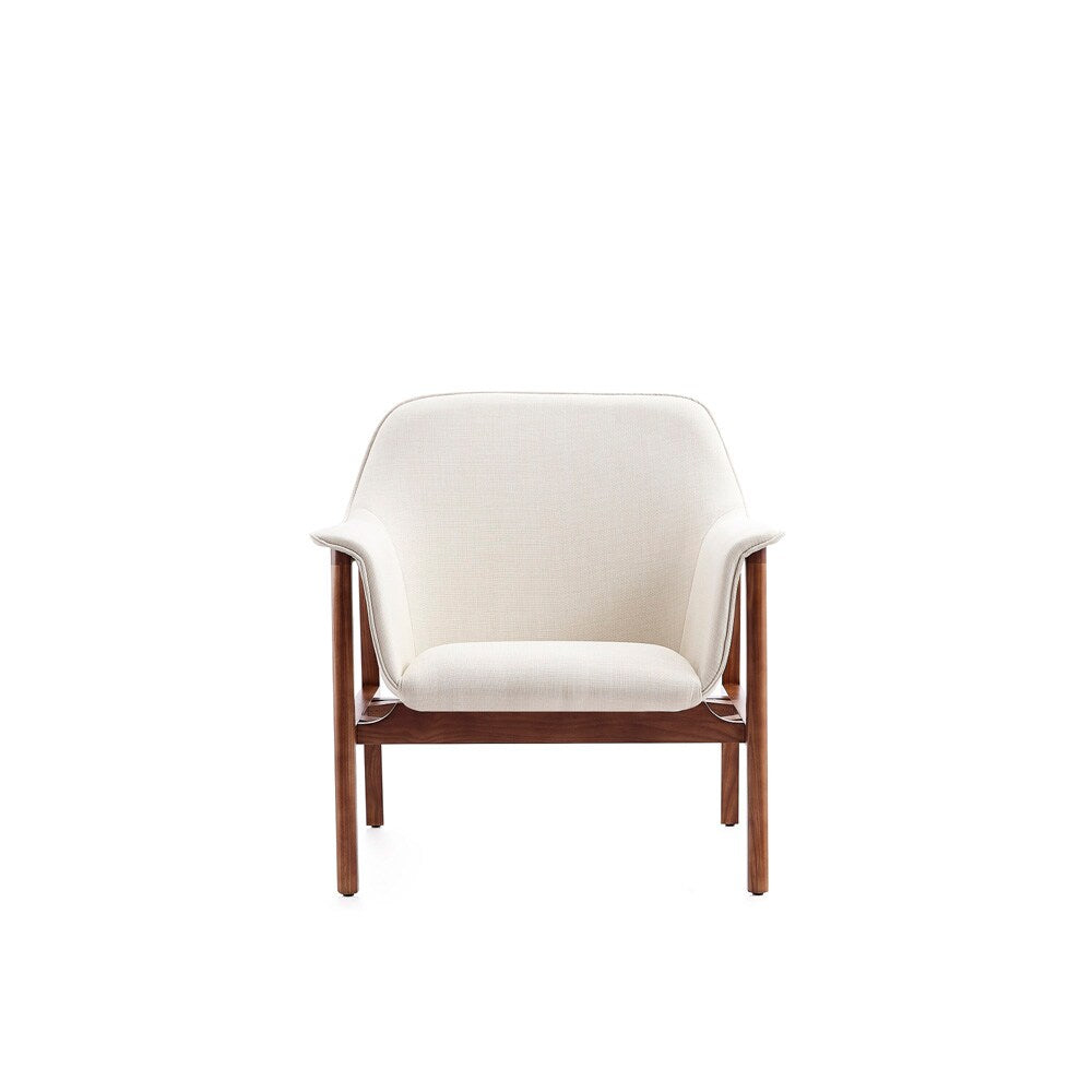 Manhattan Comfort - Miller Linen Weave Accent Chair with Ash Wood Legs in Cream and Walnut - AC007-CR veiw 2