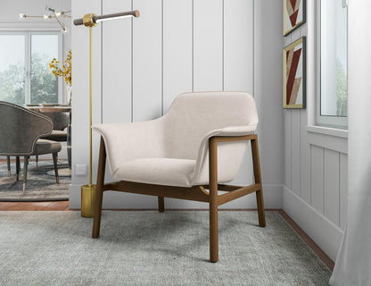 Manhattan Comfort - Miller Linen Weave Accent Chair with Ash Wood Legs in Cream and Walnut - AC007-CR veiw 6