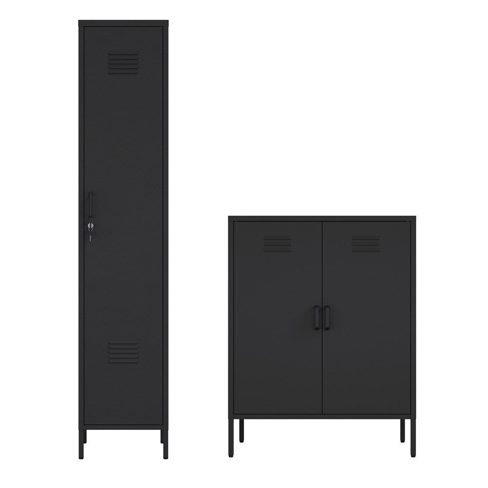 Manhattan Comfort - 2-Piece Naomi Accent Cabinet and Storage Cabinet with 8 Adjustable Shelves in Black - 2-AF067-BK veiw 1