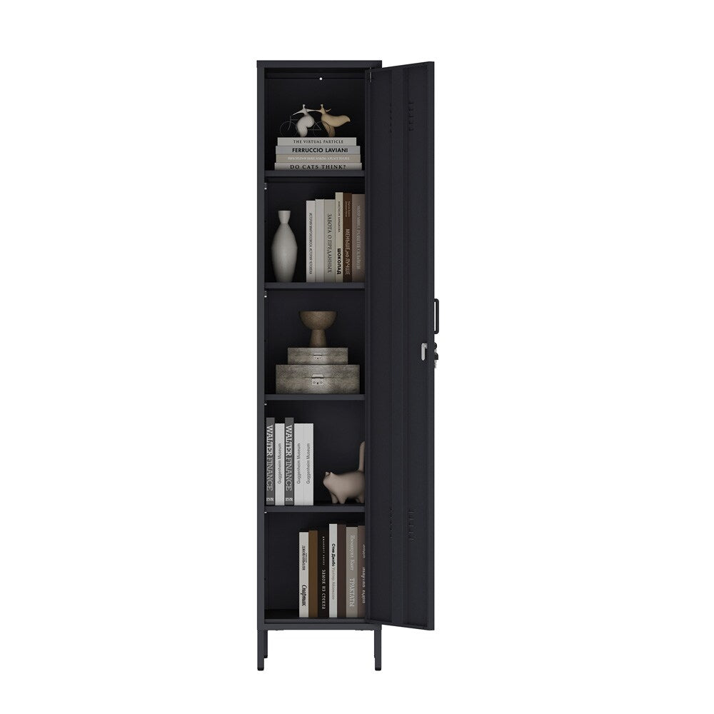 Manhattan Comfort - Naomi 15 Single Locker Storage Cabinet with 5 Adjustable Shelves in Black - AF007-BK veiw 8