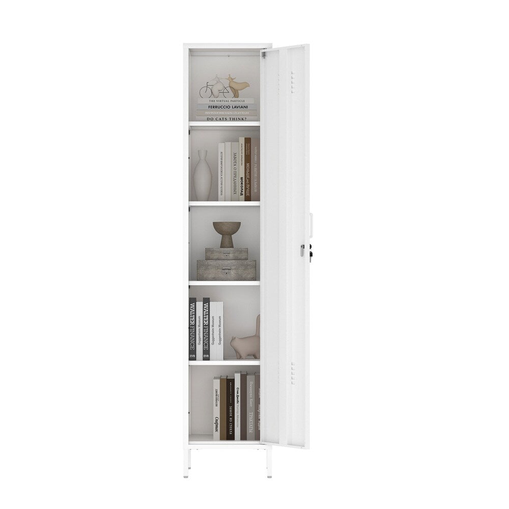 Manhattan Comfort - Naomi 15 Single Locker Storage Cabinet with 5 Adjustable Shelves in White - AF007-WH veiw 8