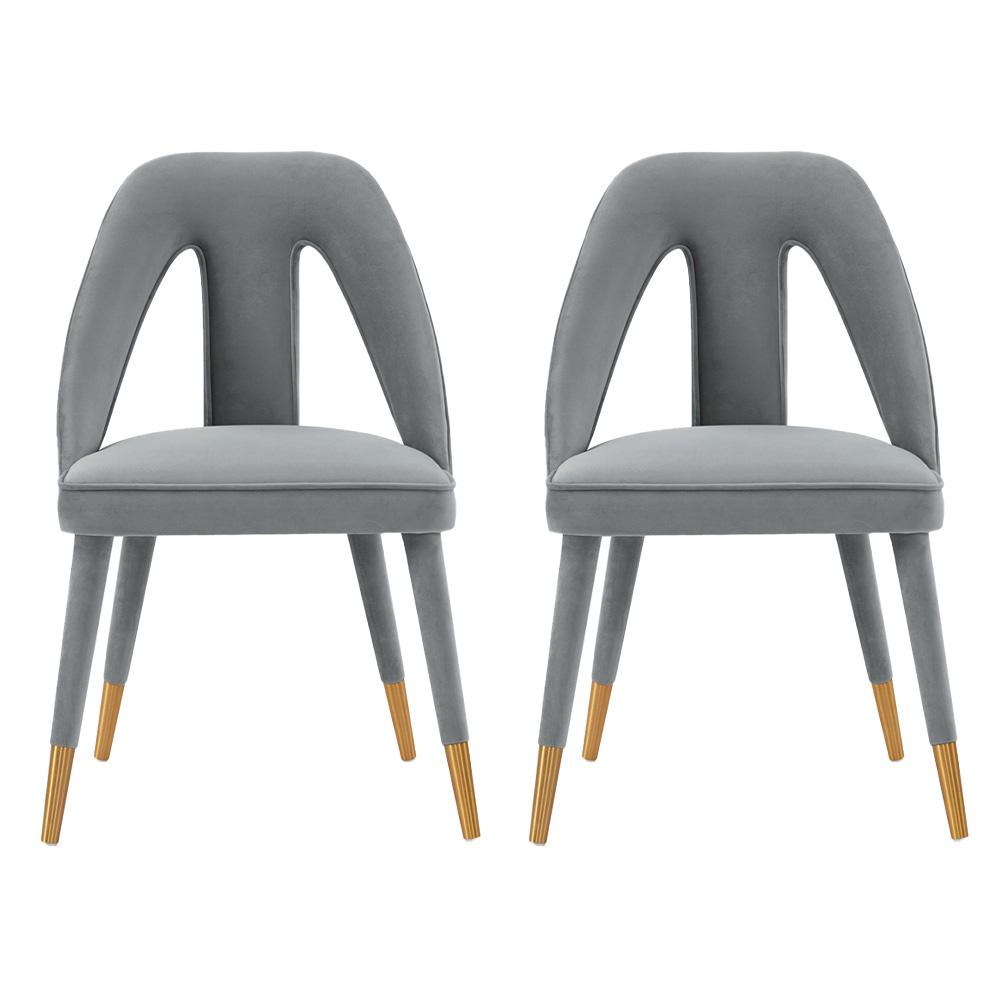 Manhattan Comfort - Neda Velvet Dining Chair with Elm Wood & Metal Legs in Grey - Set of 2 - 2-DC081-GY veiw 1