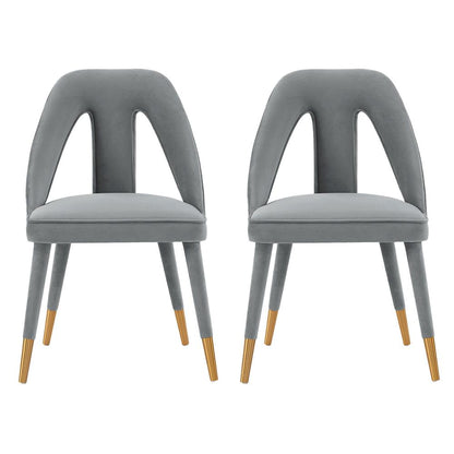 Manhattan Comfort - Neda Velvet Dining Chair with Elm Wood & Metal Legs in Grey - Set of 2 - 2-DC081-GY veiw 1