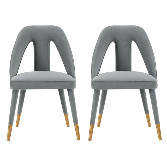 Manhattan Comfort - Neda Velvet Dining Chair with Elm Wood & Metal Legs in Grey - Set of 2 - 2-DC081-GY veiw 1