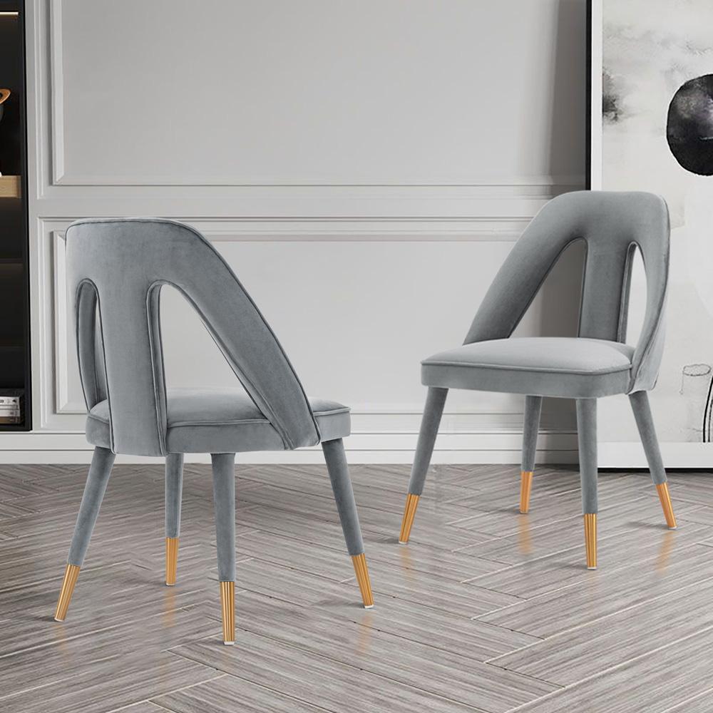 Manhattan Comfort - Neda Velvet Dining Chair with Elm Wood & Metal Legs in Grey - Set of 2 - 2-DC081-GY veiw 7
