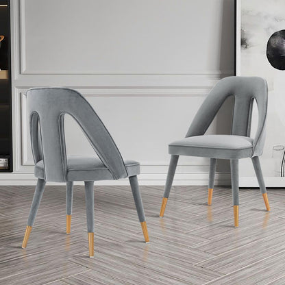 Manhattan Comfort - Neda Velvet Dining Chair with Elm Wood & Metal Legs in Grey - Set of 2 - 2-DC081-GY veiw 7