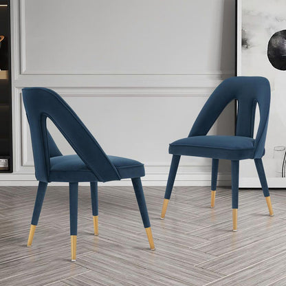Manhattan Comfort - Neda Velvet Dining Chair with Elm Wood & Metal Legs in Midnight Blue - Set of 2 - 2-DC081-MB veiw 7