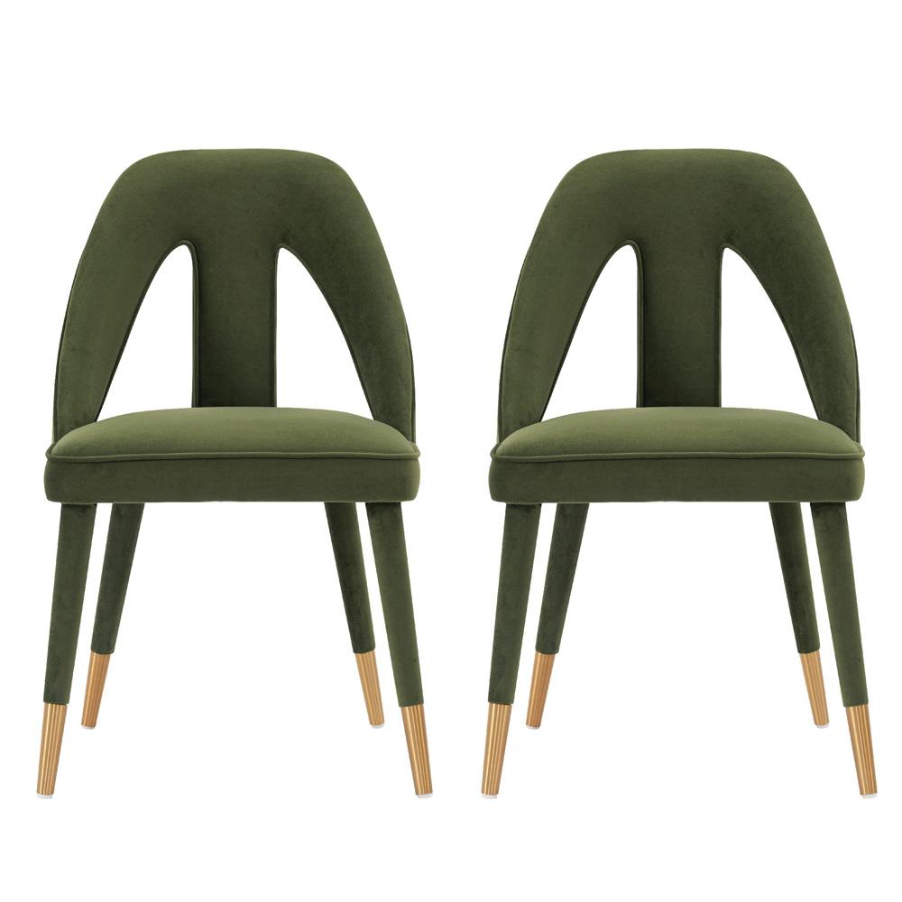 Manhattan Comfort - Neda Velvet Dining Chair with Elm Wood & Metal Legs in Olive Green - Set of 2 - 2-DC081-OG veiw 1