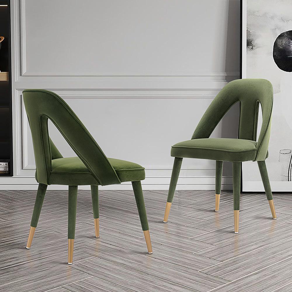 Manhattan Comfort - Neda Velvet Dining Chair with Elm Wood & Metal Legs in Olive Green - Set of 2 - 2-DC081-OG veiw 7