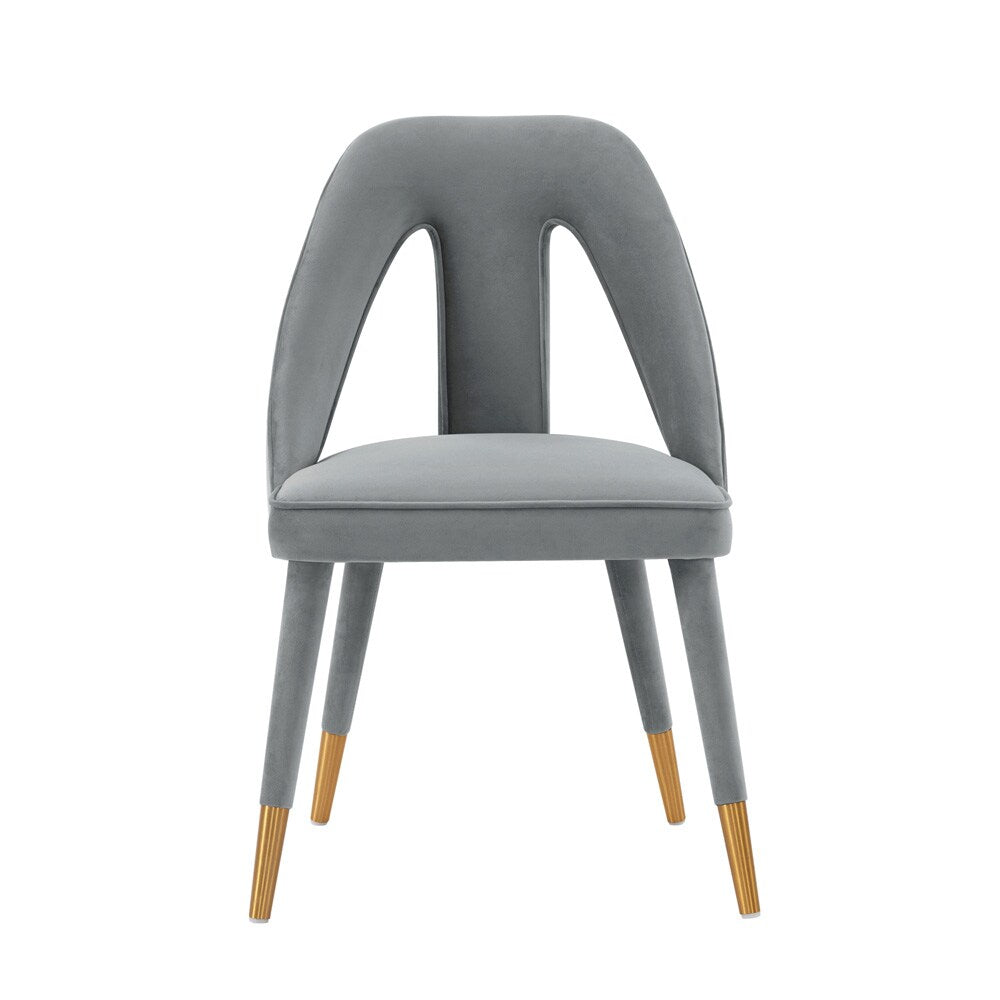 Manhattan Comfort - Neda Velvet Dining Chair with Elm Wood & Metal Legs in Grey - DC081-GY veiw 1