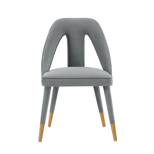 Manhattan Comfort - Neda Velvet Dining Chair with Elm Wood & Metal Legs in Grey - DC081-GY veiw 1