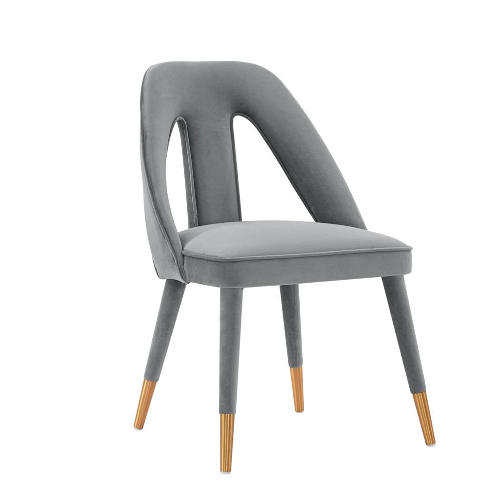 Manhattan Comfort - Neda Velvet Dining Chair with Elm Wood & Metal Legs in Grey - DC081-GY veiw 2
