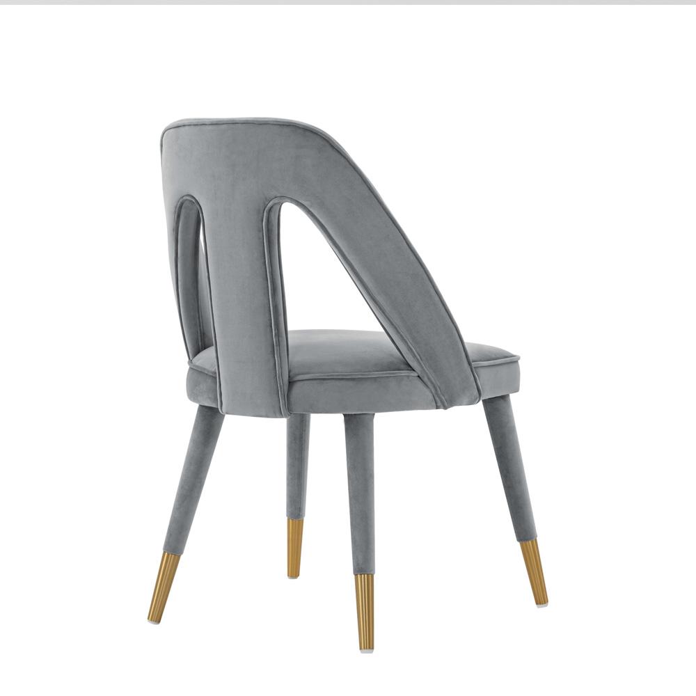 Manhattan Comfort - Neda Velvet Dining Chair with Elm Wood & Metal Legs in Grey - DC081-GY veiw 3