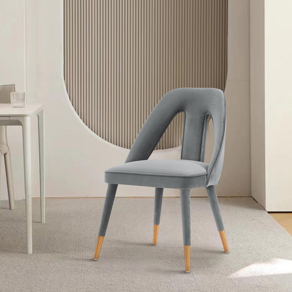 Manhattan Comfort - Neda Velvet Dining Chair with Elm Wood & Metal Legs in Grey - DC081-GY veiw 7