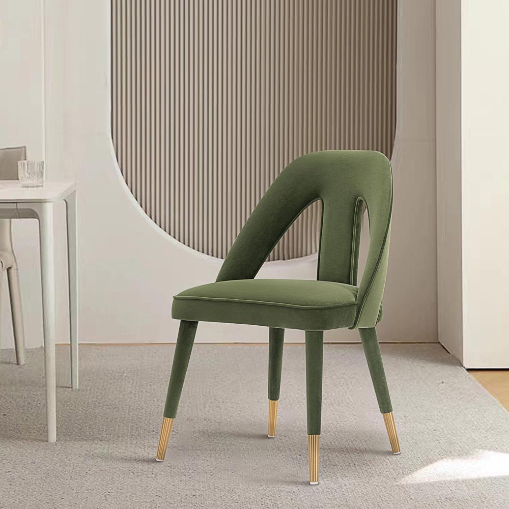 Manhattan Comfort - Neda Velvet Dining Chair with Elm Wood & Metal Legs in Olive Green - DC081-OG veiw 7