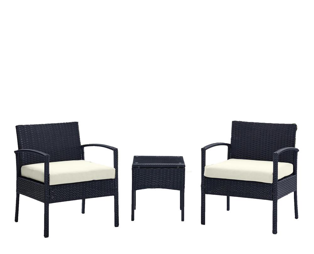 Manhattan Comfort - 3-Piece Noli Patio Set Seating Group with End Table in Black and Cream - OD-CV006-CR veiw 1