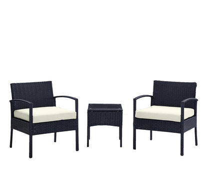 Manhattan Comfort - 3-Piece Noli Patio Set Seating Group with End Table in Black and Cream - OD-CV006-CR veiw 1