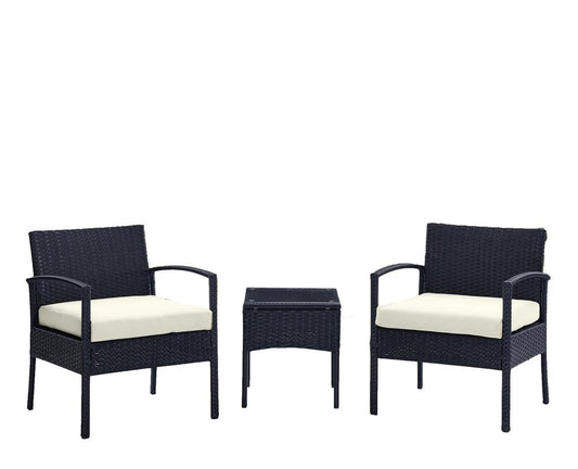 Manhattan Comfort - 3-Piece Noli Patio Set Seating Group with End Table in Black and Cream - OD-CV006-CR veiw 1
