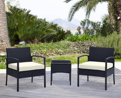 Manhattan Comfort - 3-Piece Noli Patio Set Seating Group with End Table in Black and Cream - OD-CV006-CR veiw 11
