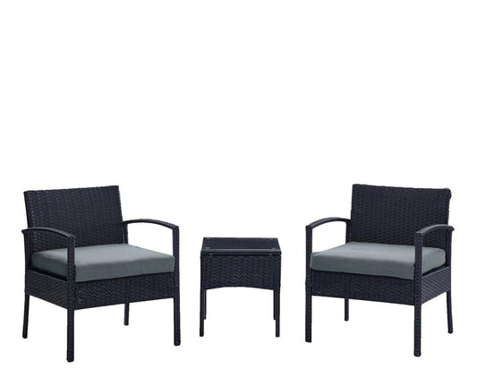 Manhattan Comfort - 3-Piece Noli Patio Set Seating Group with End Table in Black and Grey - OD-CV006-GY veiw 1